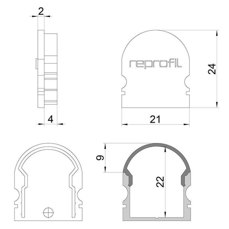 Deko-Light Profil Endkappe, Endkappe R-AU-02-15 Set 2 Stk, Kunststoff, Grau, Tiefe: 21 mm, Breite: 6 mm, Höhe: