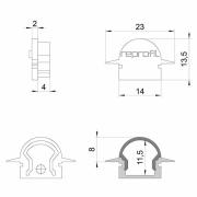 Profil Endkappe, Endkappe R-ET-01-08 Set 2 Stk, Kunststoff, Weiß, Tiefe: 23 mm, Breite: 6 mm, Höhe: