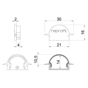 Profil Endkappe, Endkappe R-ET-01-15 Set 2 Stk, Kunststoff, Schwarz, Tiefe: 30 mm, Breite: 6 mm, Höh