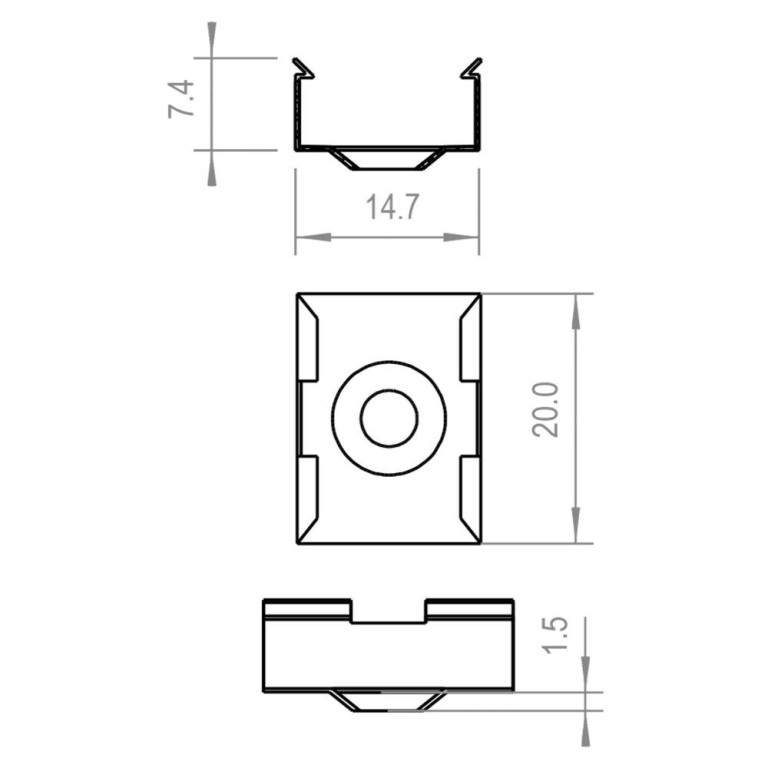 Deko-Light Profil Halteklammer, 2er Set Halteklammern für AU-08, Metall, Tiefe: 20 mm, Breite: 14.7 mm, Höhe: 7
