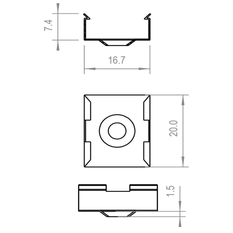 Deko-Light Profil Halteklammer, 2er Set Halteklammern für AU-10, Metall, Tiefe: 20 mm, Breite: 16.7 mm, Höhe: 7