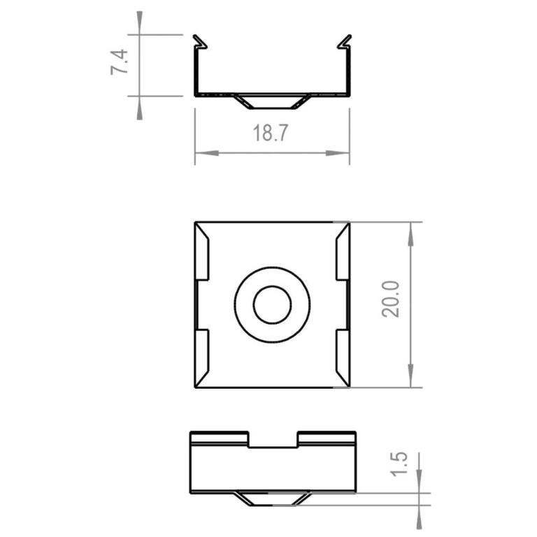 Deko-Light Profil Halteklammer, 2er Set Halteklammern für AU-12, Metall, Tiefe: 20 mm, Breite: 18.7 mm, Höhe: 7