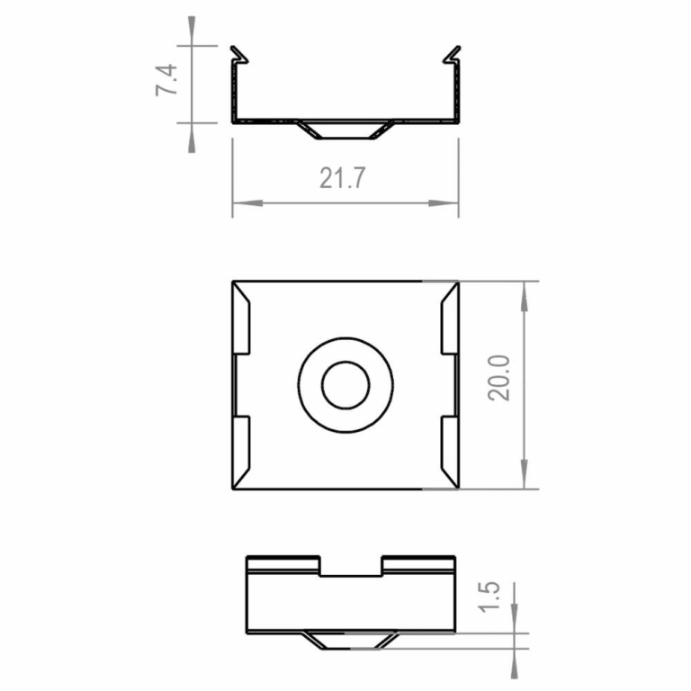 Deko-Light Profil Halteklammer, 2er Set Halteklammern für AU-15, Metall, Tiefe: 20 mm, Breite: 21.7 mm, Höhe: 7