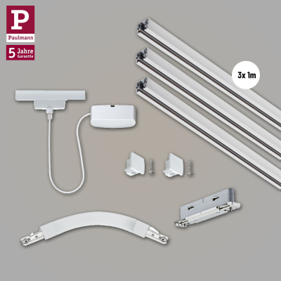 Paulmann URail Basis-Set Weiß + 3x Schiene 1m + Kabel-Einspeisung