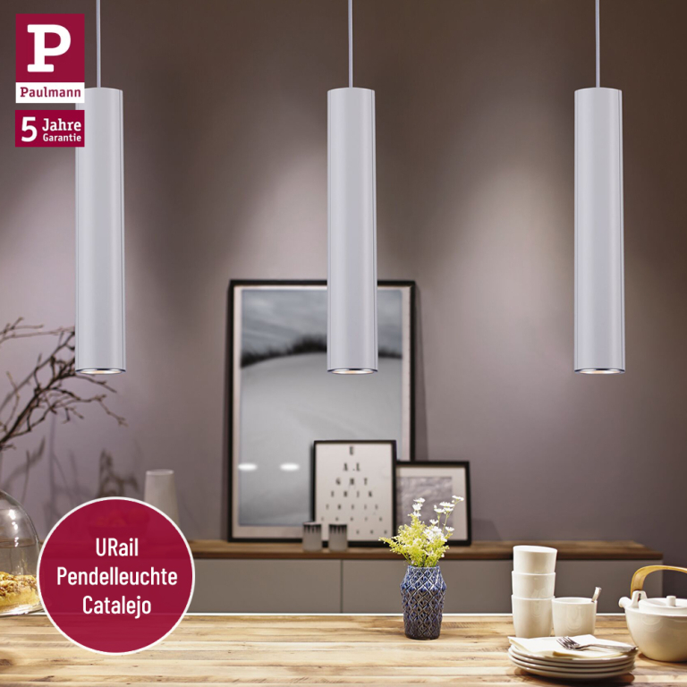 Paulmann URail Pendelleuchten-Set Catalejo Weiß Bundle-Set mit 1x 2m Schiene + 3x GU10 Leuchtmittel