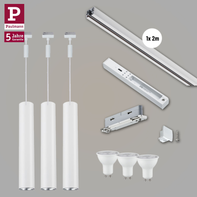 Paulmann URail Pendelleuchten-Set Catalejo Weiß Bundle-Set mit 1x 2m Schiene + 3x GU10 Leuchtmittel