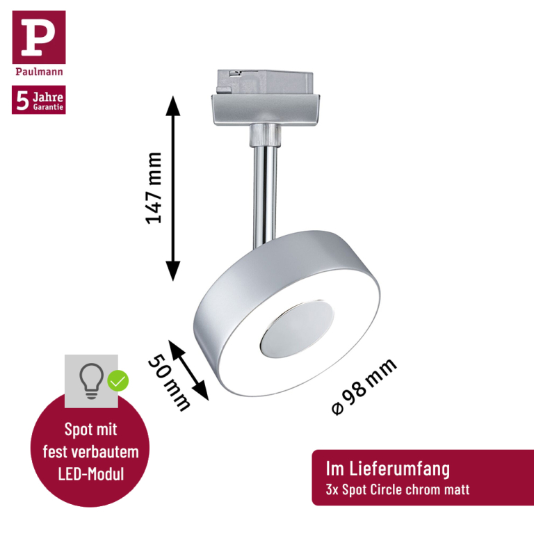 Paulmann URail Schienensystem Bundle-Set Circle Chrom matt + 3 URail Spots