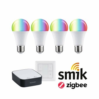 Paulmann Preisattraktives Starterset Zigbee 3.0 LED Birne E27 RGBW + Gateway smik + Schalter