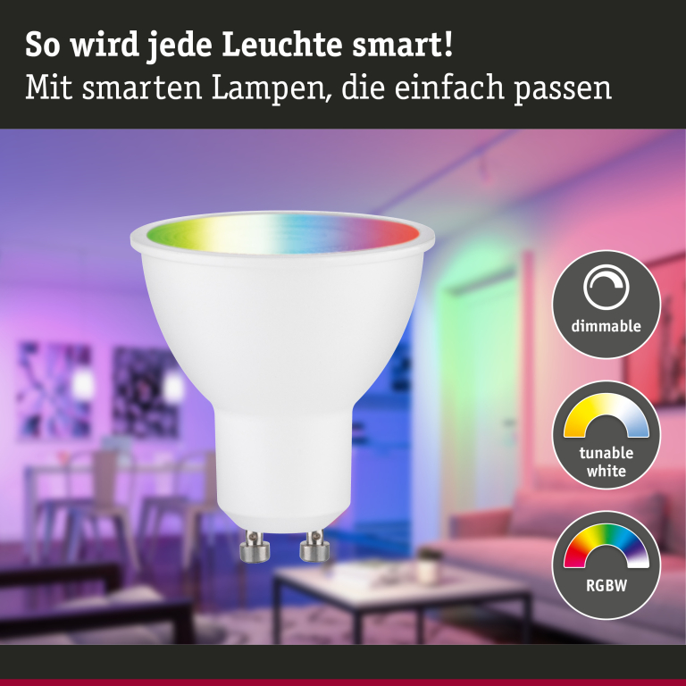 Paulmann Standard 230V Smart Home Zigbee 3.0 LED Reflektor GU10 350lm 4,8W RGBW+ dimmbar Weiß matt