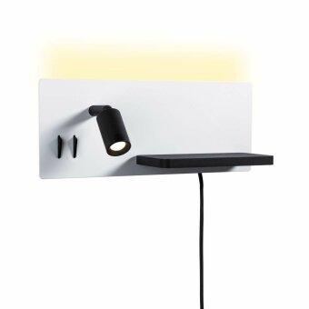 Paulmann LED Wandleuchte Leselampe Serra Weiß/Schwarz matt dimmbar mit USB-C Anschluss und schwenkbarem Leuchtenkopf 2700K Ablage Euroflachstecker