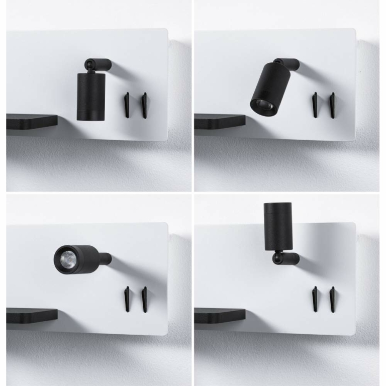 Paulmann LED Wandleuchte Bett-Leseleuchte Serra Weiß/Schwarz matt dimmbar mit USB-C Anschluss und flexiblem Leuchtenkopf 2700K Ablage Euroflachstecker
