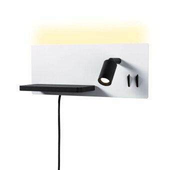 Paulmann LED Wandleuchte Bett-Leseleuchte Serra Weiß/Schwarz matt dimmbar mit USB-C Anschluss und flexiblem Leuchtenkopf 2700K Ablage Euroflachstecker