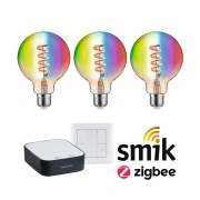 Preisattraktives Starterset Smart Home Zigbee 3.0 LED Birne Filament G95 RGBW + Gateway + Schalter