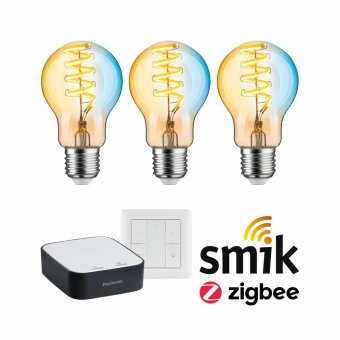 Paulmann Preisattraktives Starterset Zigbee 3.0 LED Birne Filament E27 Tunable White + Gateway smik + Schalter