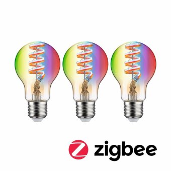 Paulmann Filament 230V Smart Home Zigbee 3.0 LED Birne E27  3x470lm 3x6,3W RGBW+ dimmbar Gold