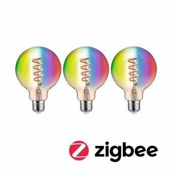 Paulmann Filament 230V Smart Home Zigbee 3.0 LED Globe G95 E27  3x470lm 3x6,3W RGBW+ dimmbar Gold