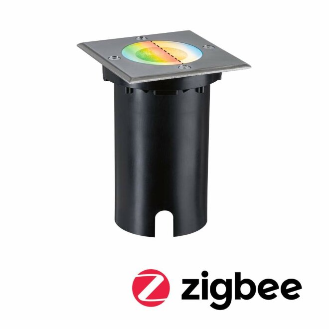 Paulmann LED Bodeneinbauleuchte Smart Home Zigbee 3.0 Floor IP67 eckig 110x110mm RGBW+ 4,9W 300lm 230V Eisen gebürstet Aluminium