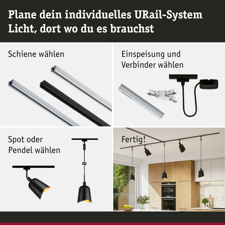 Paulmann URail DecoSystems Metallschirm Alvaro 144mm Schwarz matt/Gold matt