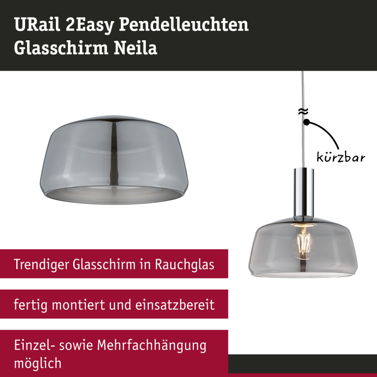 Paulmann URail 2Easy Glas-Schirm Neila 230mm Rauchglas