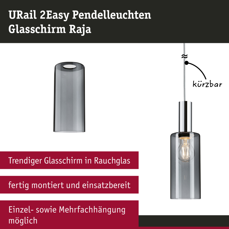 Paulmann URail 2Easy Glasschirm Raja 100mm Rauchglas