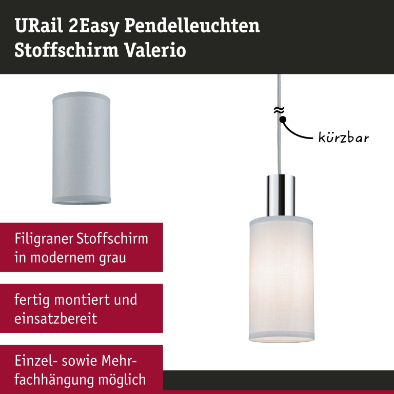Paulmann URail 2Easy Stoffschirm Valerio 100mm Grau
