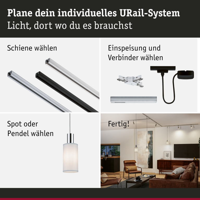 Paulmann URail 2Easy Stoffschirm Valerio 100mm Grau