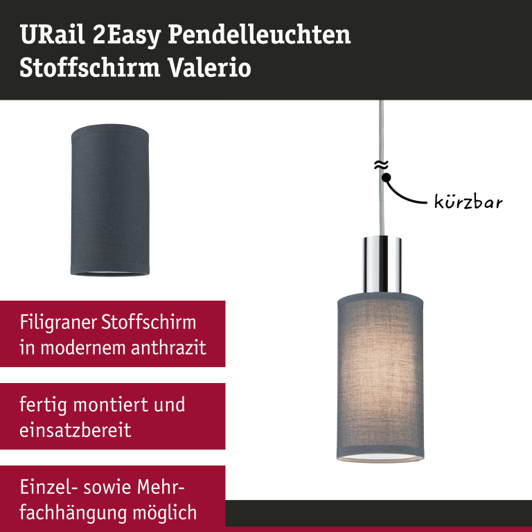 Paulmann URail 2Easy Stoffschirm Valerio 100mm Anthrazit