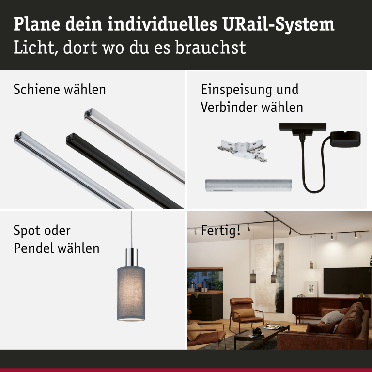 Paulmann URail 2Easy Stoffschirm Valerio 100mm Anthrazit