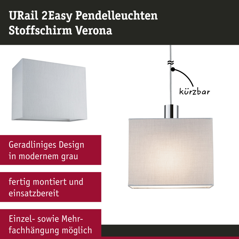 Paulmann URail 2Easy Stoffschirm Verona 250x130mm Grau
