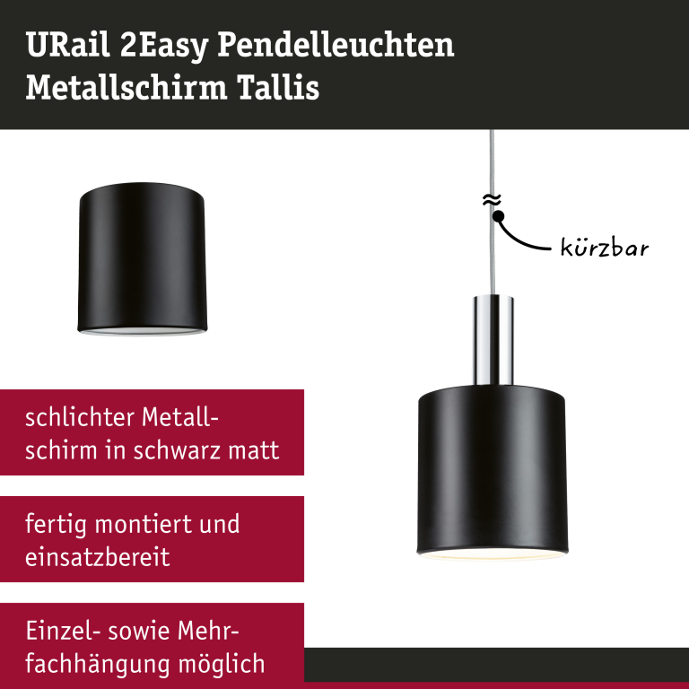 Paulmann URail 2Easy Metallschirm Tallis 160mm Schwarz matt