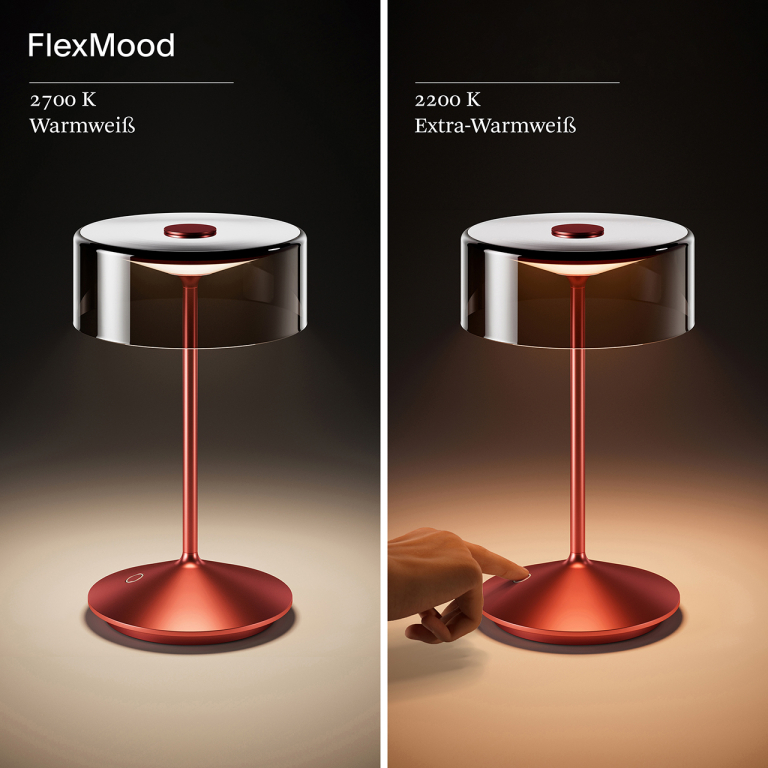 SIGOR Akku-Glasleuchte Numotion 265 mm kirschrot 2,2W FlexMood 2200K/2700K IP54 171lm