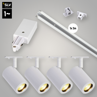 SLV 1-Phasen Schienensystem Set weiß mit 4x Enola B Track Spot + 1x 2m Stromschiene