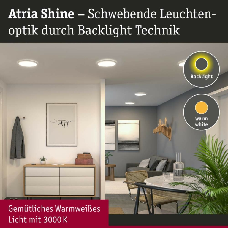 Paulmann LED Panel Atria Shine Backlight  IP44 rund 293mm  16W 1600lm 3000K Weiß
