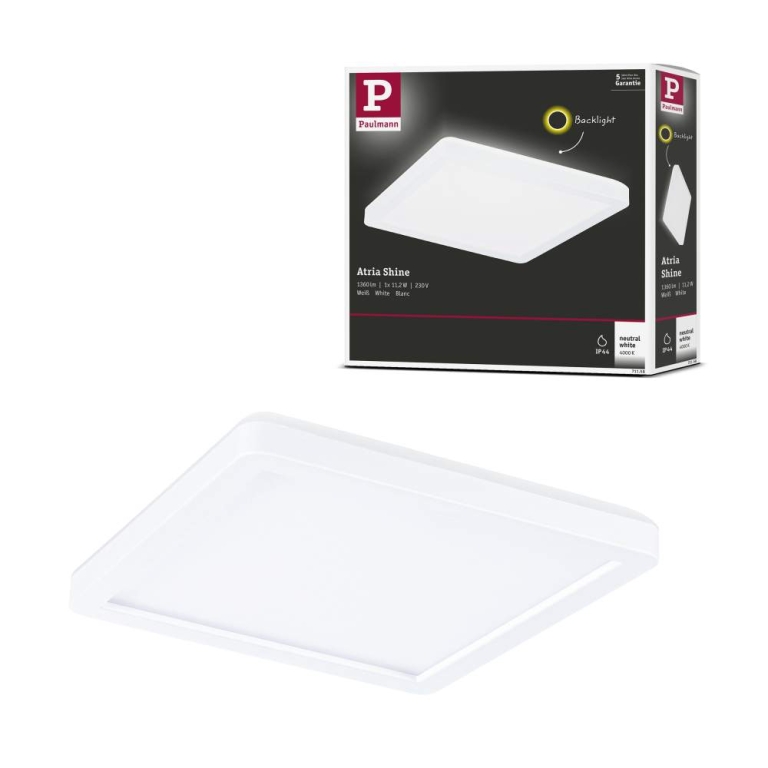 Paulmann LED Panel Atria Shine Backlight  IP44 eckig 190x190mm  11,2W 900lm 4000K Weiß