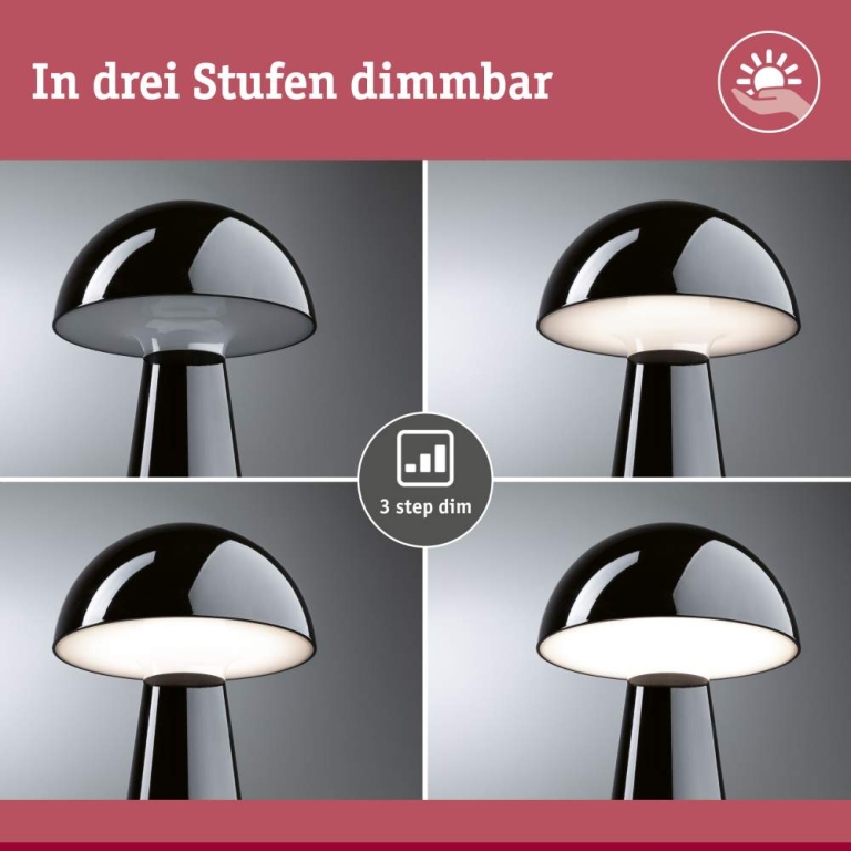 Paulmann Akkuleuchte 3-Step-Dim Onzo IP44 dimmbar 2700K Schwarz