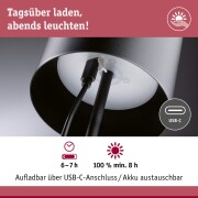 Akkuleuchte Tuni IP44 dimmbar 2700K Schwarz matt