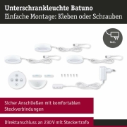 LED Unterschrankleuchte Batuno Möbelaufbauleuchte 3er-Set mit Trafo & Fernbedienung White-Switch 3x180lm Weiß 230/24V