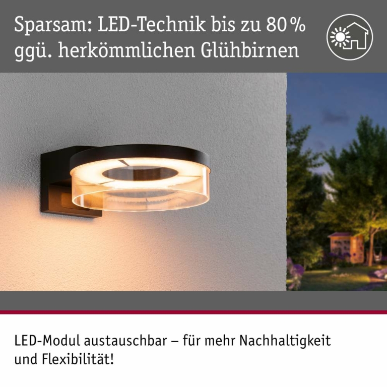 Paulmann LED Außenwandleuchte Smart Home Zigbee 3.0 Capera Bewegungsmelder insektenfreundlich IP44  231mm Tunable Warm 12,5W 800lm 230V  Anthrazit Aluminium