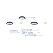 LED Möbeleinbauleuchten 3er-Set  rund 65mm 3x2,5W 3x180lm 230/12V  3000K Schwarz matt