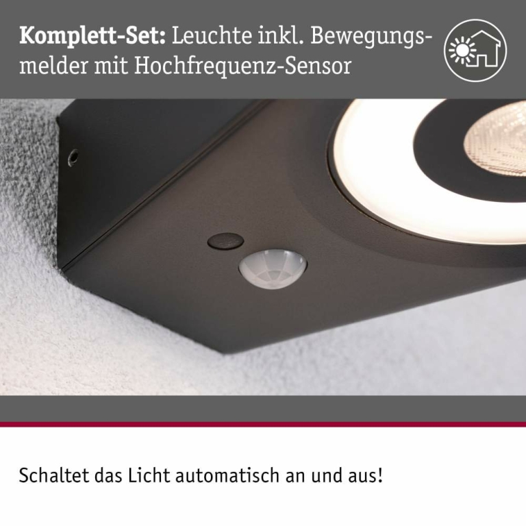 Paulmann LED Außenwandleuchte Silma Bewegungsmelder  IP44  65x186mm 3000K 5,5 / 1x0,7W 600lm 230V  Anthrazit Aluminium