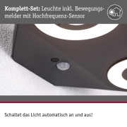 LED Außenwandleuchte Silma Bewegungsmelder Zweifacher Lichtaustritt IP44  280x176mm 3000K 2x5,5 / 2x0,7W 2x600lm 230V  Anthrazit Aluminium