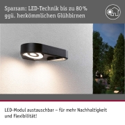 LED Außenwandleuchte Silma Bewegungsmelder Zweifacher Lichtaustritt IP44  280x176mm 3000K 2x5,5 / 2x0,7W 2x600lm 230V  Anthrazit Aluminium