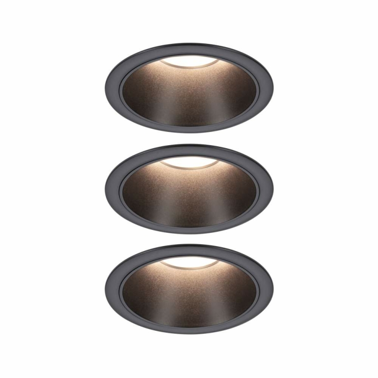 Paulmann LED Einbauleuchte 3-Step-Dim Cole Coin Basisset 3er-Set IP44 rund 88mm  Coin 3x6W 3x470lm 230V dimmbar 2700K Schwarz matt