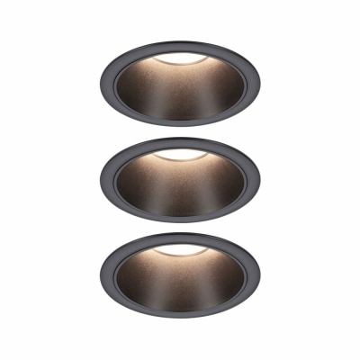 Paulmann LED Einbauleuchte 3-Step-Dim Cole Coin Basisset 3er-Set IP44 rund 88mm  Coin 3x6W 3x470lm 230V dimmbar 2700K Schwarz matt