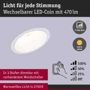 LED Einbauleuchte 3-Step-Dim Cole Coin Basisset 3er-Set IP44 rund 88mm  Coin 3x6W 3x470lm 230V dimmbar 2700K Weiß matt