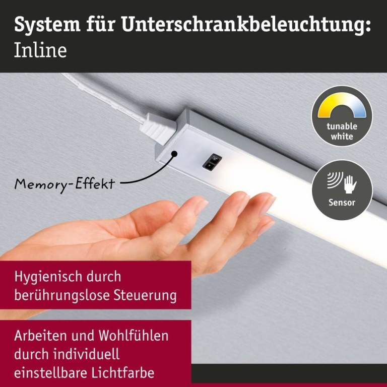 Paulmann LED Unterschrankleuchte Inline 2er-Set Erweiterungsset PIR-Sensor Tunable White 2x6W 550x26mm 2x500lm 24V Chrom matt