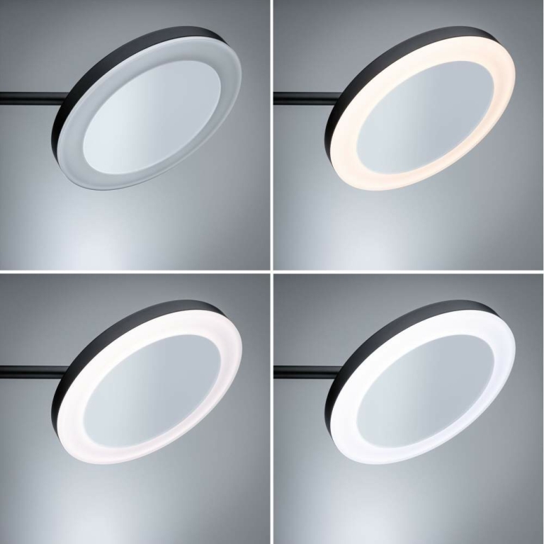 Paulmann LED Kosmetikspiegel Masua mit White-Switch Funktion 1,2m Spiralkabel mit Stecker ausziehbarer Arm IP44 55lm 230V 4W Schwarz matt