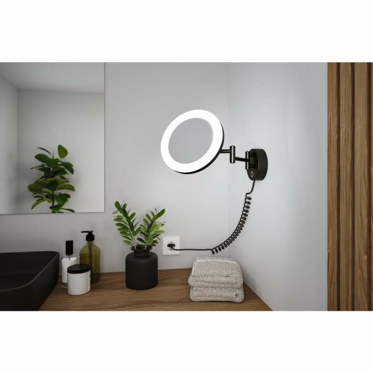 Paulmann LED Kosmetikspiegel Masua mit White-Switch Funktion 1,2m Spiralkabel mit Stecker ausziehbarer Arm IP44 55lm 230V 4W Schwarz matt