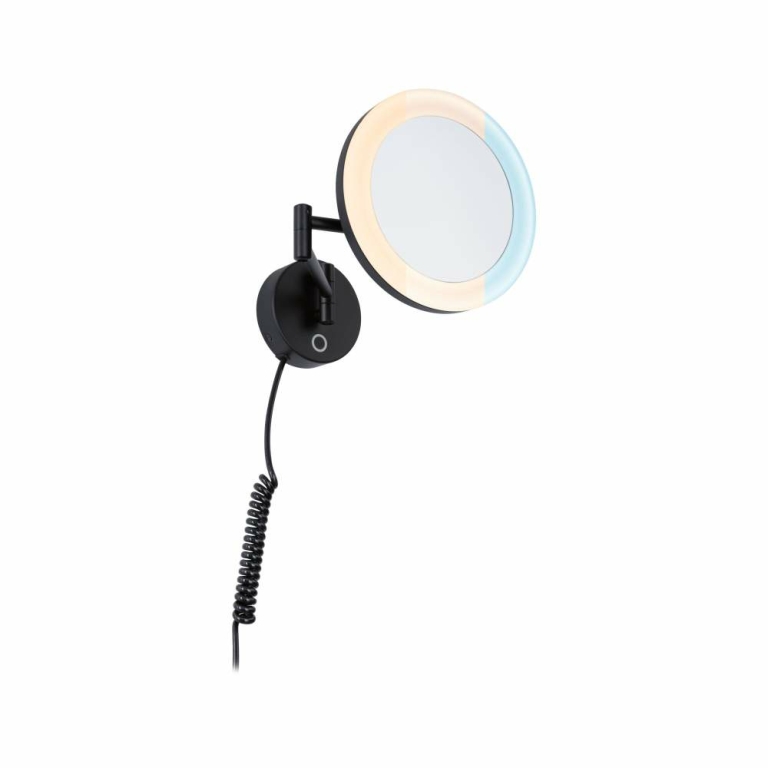 Paulmann LED Kosmetikspiegel Masua mit White-Switch Funktion 1,2m Spiralkabel mit Stecker ausziehbarer Arm IP44 55lm 230V 4W Schwarz matt