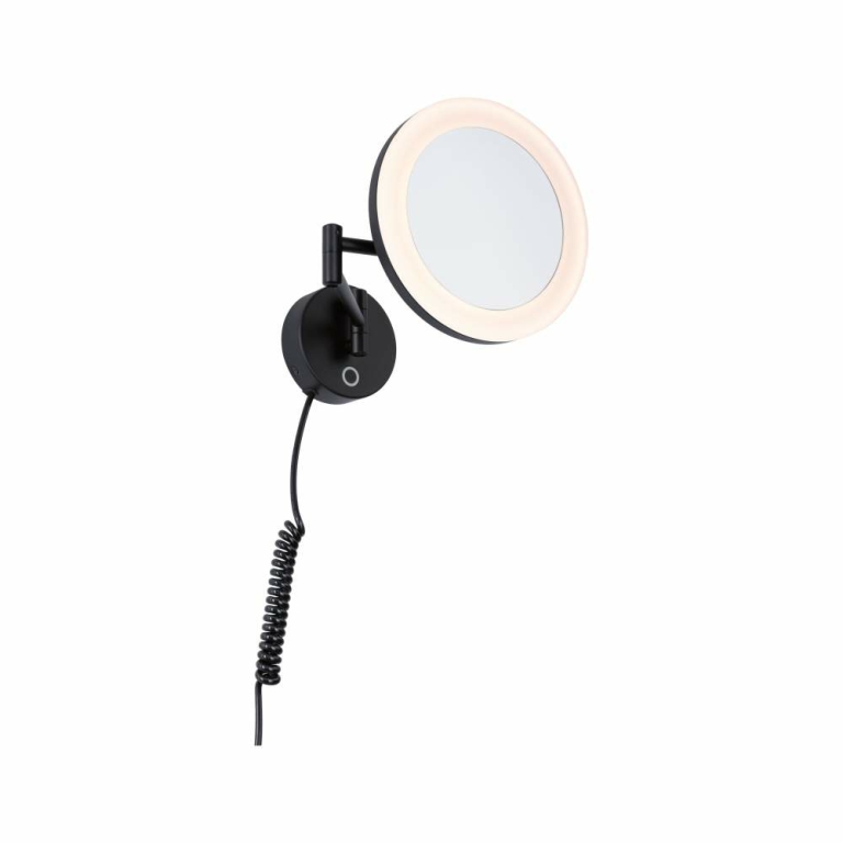 Paulmann LED Kosmetikspiegel Masua mit White-Switch Funktion 1,2m Spiralkabel mit Stecker ausziehbarer Arm IP44 55lm 230V 4W Schwarz matt